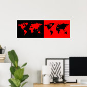 Poster carte moitié noir/moitié rouge (Bureau à domicile)