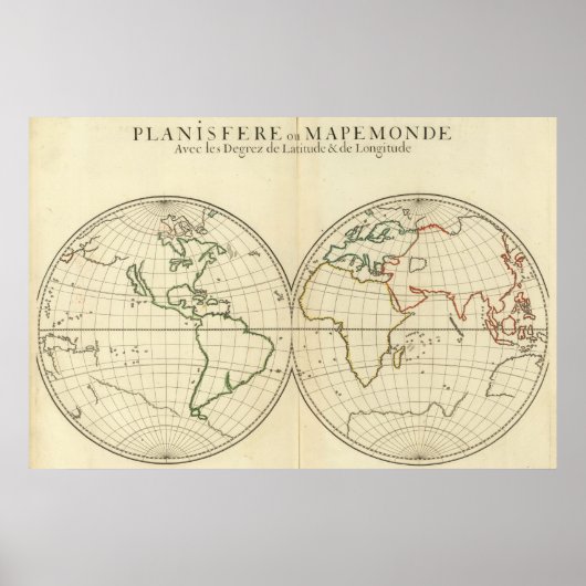 Poster Carte mondiale avec Latitude et Longititude (Devant)