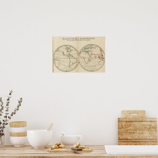 Poster Carte mondiale avec Latitude et Longititude (Cuisine)