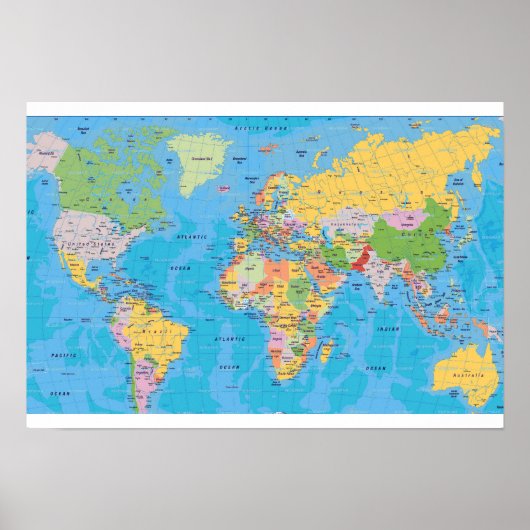 POSTER CARTE MONDIALE COLORÉE (Devant)