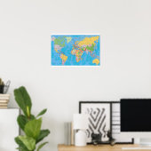POSTER CARTE MONDIALE COLORÉE (Bureau à domicile)