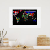 POSTER CARTE MONDIALE COLORÉE AVEC DRAPEAUX (Cuisine)