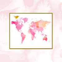 Carte Mondiale D'Aquarelle Rose Et Or