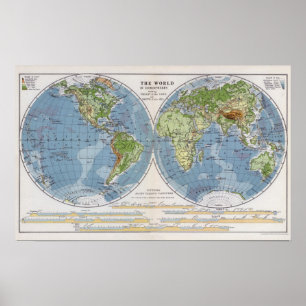 Poster Carte Mondiale montrant Hauteurs de la Terre profo