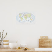 Poster Carte mondiale montrant les marges des plaques (Cuisine)