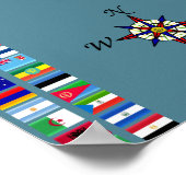 Poster Carte mondiale pour enfants - Bleu avec drapeaux (Coin)