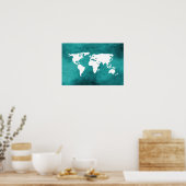 Poster carte mondiale turquoise (Cuisine)