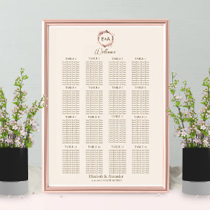 Poster Carte Monogramme Mariage de siège Panneau en mouss