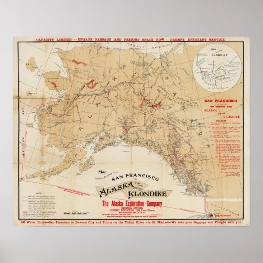 Poster Carte montrant les itinéraires de San Francisco à  (Devant)