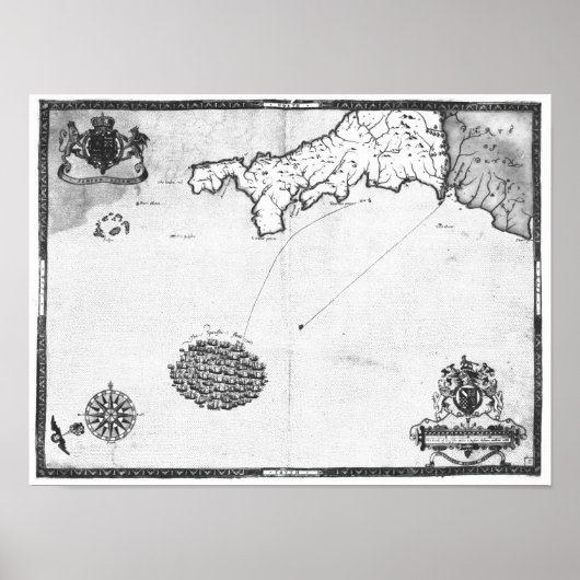 Poster Carte montrant l'itinéraire de la flotte Armada (Devant)