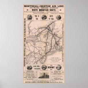 Poster Carte Montréal et compagnie aérienne de Boston