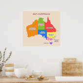 Poster Carte multicolore de l'Australie (Cuisine)