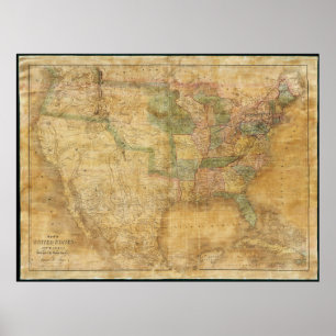 Poster Carte murale 1839 de David H. Burr des Etats-Unis