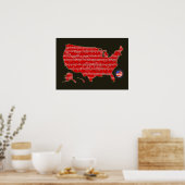 Poster carte musique-notes rouge/noir u.s.a. (Cuisine)