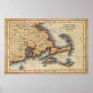 Poster Carte Nautique Cape Cod