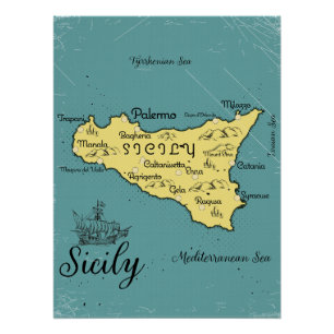 Poster Carte nautique vintage de Sicile