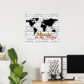 Poster carte noire avec notes musicales (Bureau à domicile)