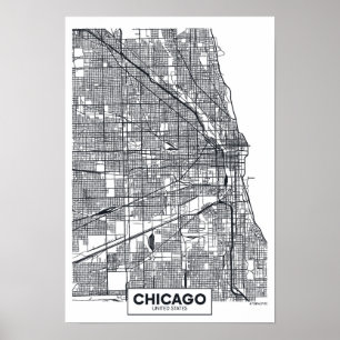 Poster Carte noire et blanche de ville de Chicago,