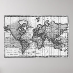 Poster Carte noire et blanche du monde (1780)