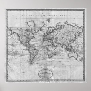 Poster Carte noire et blanche du monde (1801)