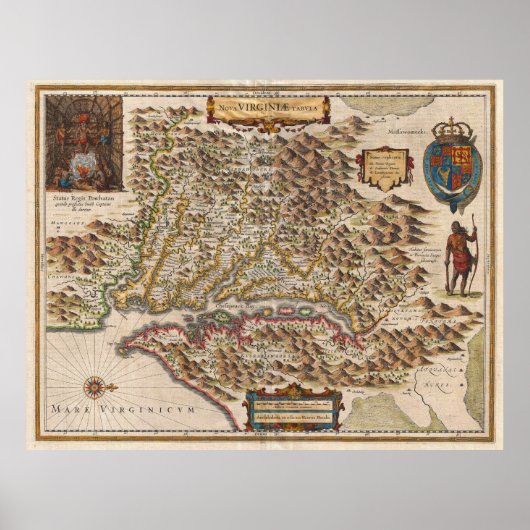 Poster Carte Nova Virginiae Tabula 1630 Henricus Hondius (Devant)