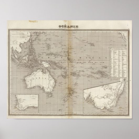 Poster Carte océanique non colorée (Devant)