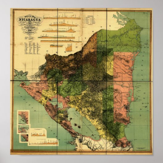 Poster Carte officielle du Nicaragua 1898 (Devant)