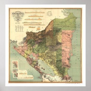 Poster Carte officielle du Nicaragua 1898