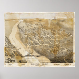 Poster Carte Oiseaux Vue de l'Eagle Pass Texas en 1887