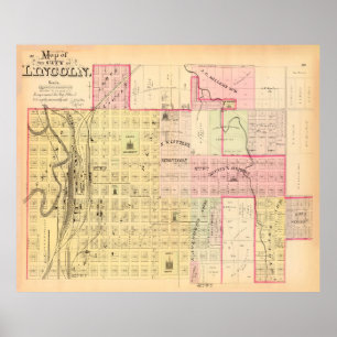 Poster Carte Old Lincoln NE (1885) Capitale Vintage du Ne