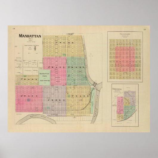 Poster Carte Old Manhattan KS (1887) (Devant)