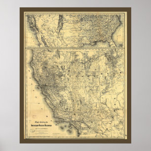 Poster Carte Pacifique du sud du chemin de fer 1875