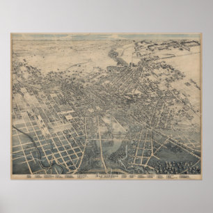 Poster Carte panoramique 1886 de l'oeil de l'oiseau de
