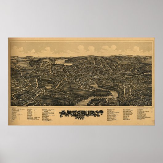 Poster Carte panoramique antique Amesbury Massachusetts 1 (Devant)