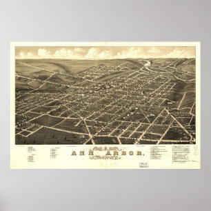Poster Carte panoramique antique d'Ann Arbor Michigan