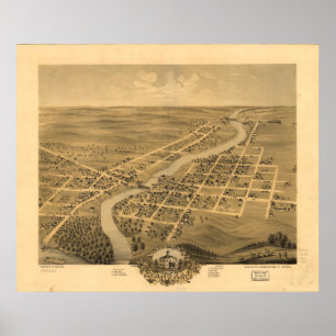 Poster Carte panoramique antique d'Anoka Minnesota 1869