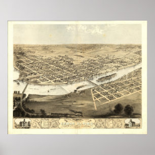 Poster Carte panoramique antique de Cedar Rapids Iowa