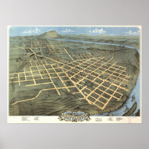 Poster Carte panoramique antique de Chattanooga Tennessee