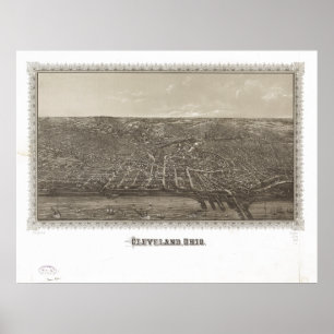 Poster Carte panoramique antique de Cleveland Ohio 1887