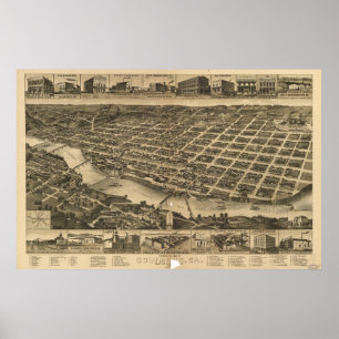 Poster Carte panoramique antique de Columbus la Géorgie
