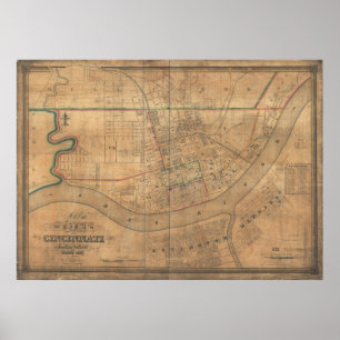 Poster Carte panoramique antique de Covington Kentucky
