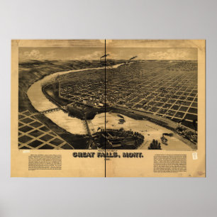 Poster Carte panoramique antique de Great Falls Montana