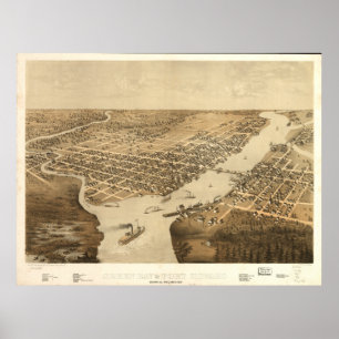 Poster Carte panoramique antique de Green Bay WI 1867