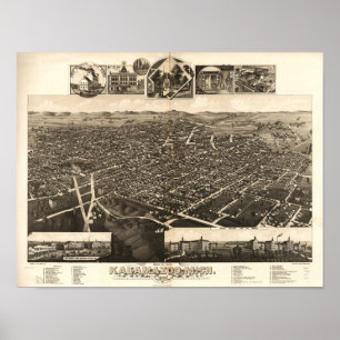 Poster Carte panoramique antique de Kalamazoo Michigan