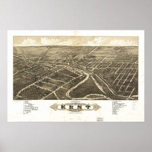 Poster Carte panoramique antique de Kent Ohio 1882
