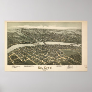 Poster Carte panoramique antique de la Pennsylvanie 1896