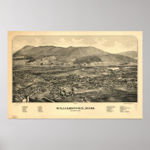 Poster Carte panoramique antique de Massachusetts 1889 de