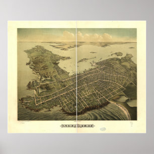 Poster Carte panoramique antique de Newport Île de Rhode