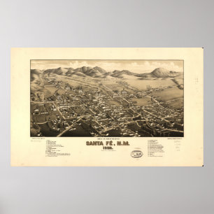 Poster Carte panoramique antique de Santa Fe Nouveau