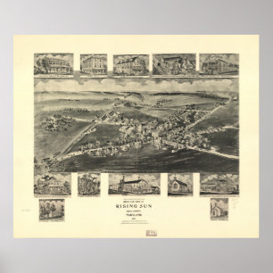 Poster Carte panoramique antique de Soleil Levant le